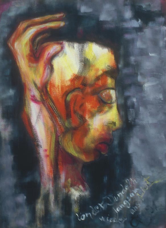 "Vom Dunklen langsam ans Licht", Acryl auf Papier, 60x80