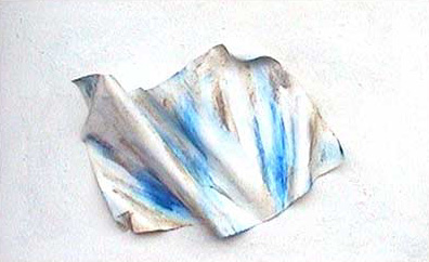 "The big wave",  gefaltetes Papier, Acryl-Granit, Aquarell, Sand und Gesso auf Holz,  110x65