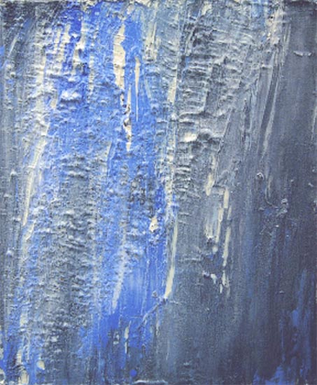 Tristesse Lourde (Schwere Traurigkeit) 2004 Derangements - Bleu Acryl, Struktur-, Reliefpaste, Katzenstreu auf Leinwand 52x66x5