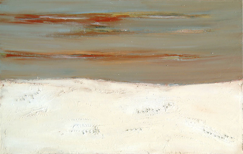 "Panorama im Schnee",  Acryl, Relief- und Modellierpaste, Sand und Nägel auf Leinwand,  69x110x3