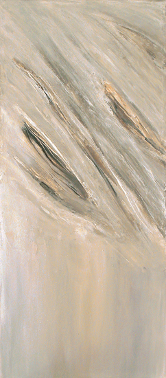 "Ante et Posteriore",  Acryl, Reliefpaste, Zinn und Sand auf Leinwand,  68x160x4