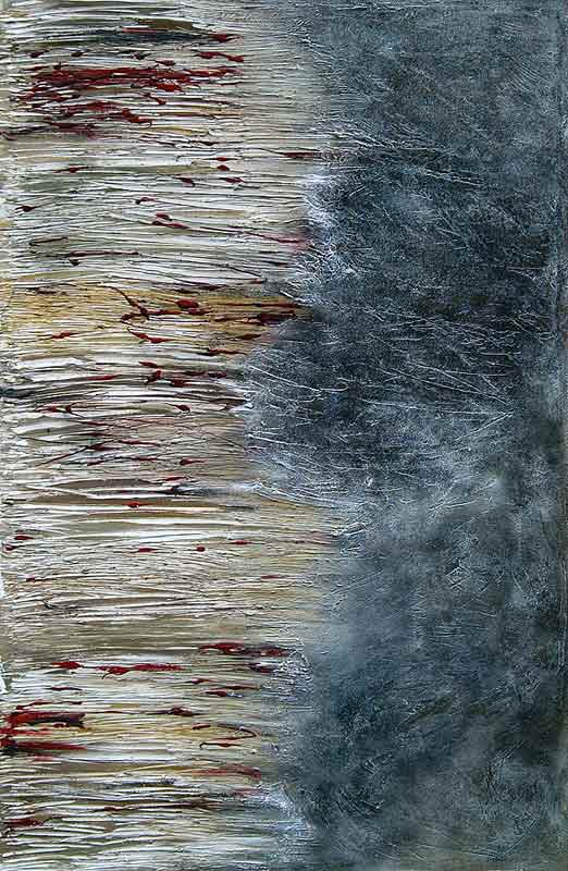 "Kontroversität",  Acryl, Reliefpaste und Sand auf Leinwand,  83x130x4