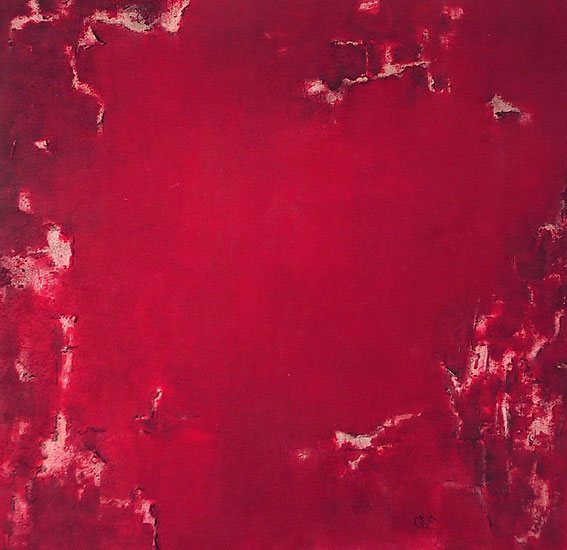 "Vermächtnis einer genommenen Identität 1 - The red one",  Acryl, Reliefpaste und Sand auf Holz,  115x120x5