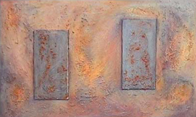 "Die Gesetztafel",  Acryl, Sand, Reliefpaste, Reis und Holz auf Holz,  120x70
