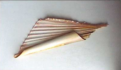 "Búzioconcha",  gefaltetes Papier, Acryl, Aquarell, Sand und Gesso auf Holz,  140x80