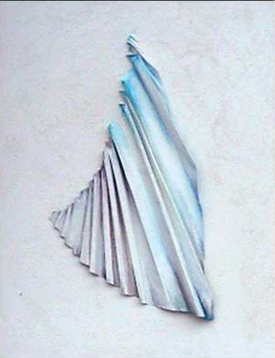 "Treppen zum Meer",  gefaltetes Papier, Acryl, Aquarell, Sand und Gesso auf Holz,  60x80