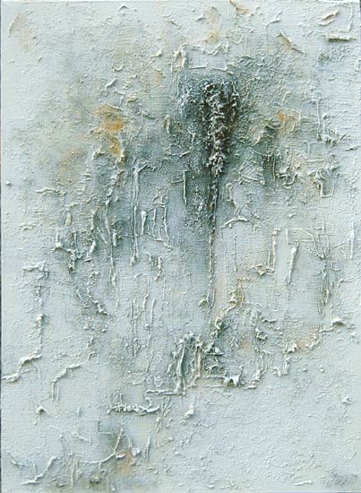 "Anas Christus",  Acryl, Reliefpaste, Zinn und Sand auf Leinwand,  50x70x2